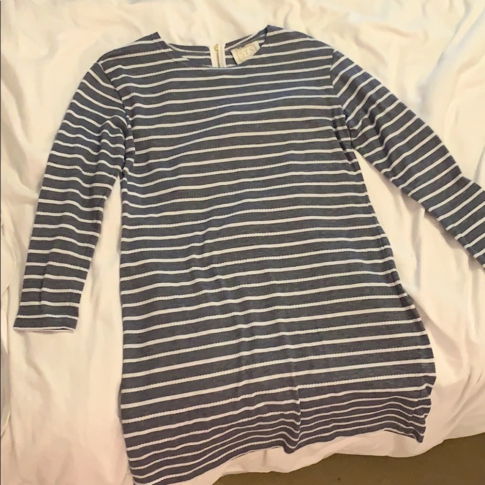 Blue and white striped dress